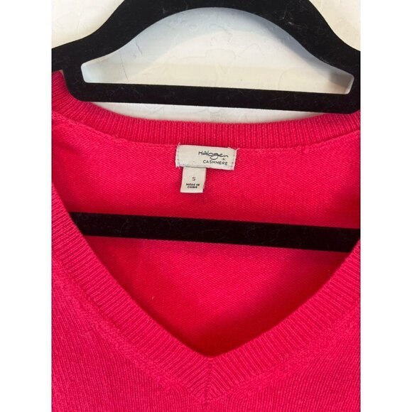 Halogen Size Small 100% Cashmere Hot Pink V Neck Long Sleeve - Picture 3 of 5